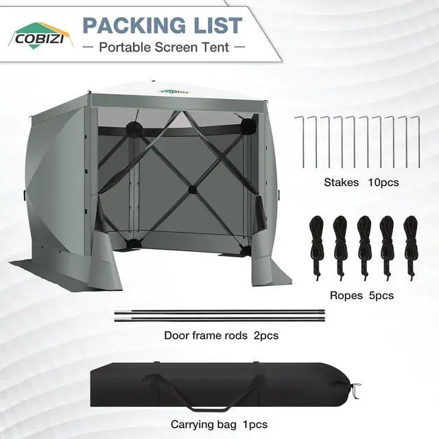 Alt view image 4 of 7 - 10x10 Pop Up Gazebo, Screen Tent with Carry Bag & Stakes, Gray