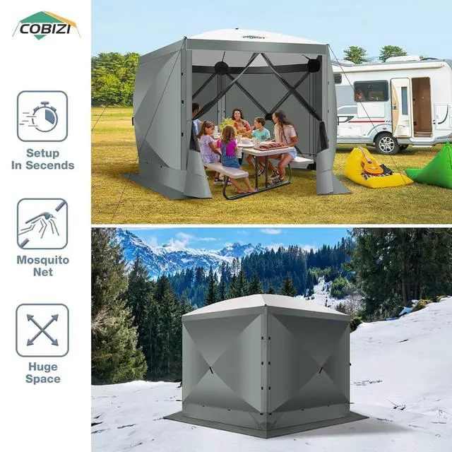 Alt view image 5 of 7 - 10x10 Pop Up Gazebo, Screen Tent with Carry Bag & Stakes, Gray