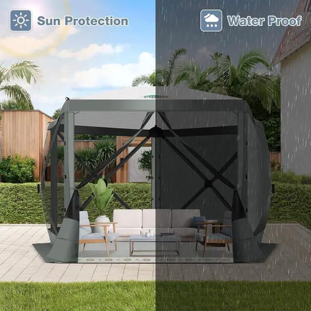 Alt view image 6 of 7 - 10x10 Pop Up Gazebo, Screen Tent with Carry Bag & Stakes, Gray