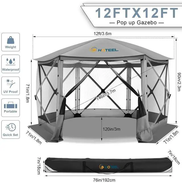 Alt view image 2 of 7 - 12x12 Pop Up Gazebo on Clearance, Stargazing & Screen Tent, Gray