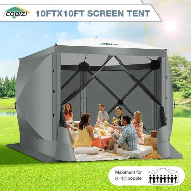 Alt view image 7 of 7 - 10x10 Pop Up Gazebo, Screen Tent with Carry Bag & Stakes, Gray