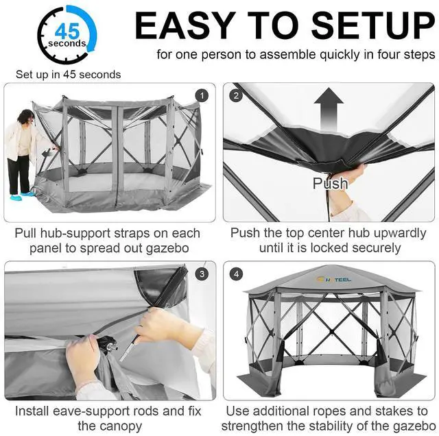Alt view image 4 of 7 - 12x12 Pop Up Gazebo on Clearance, Stargazing & Screen Tent, Gray