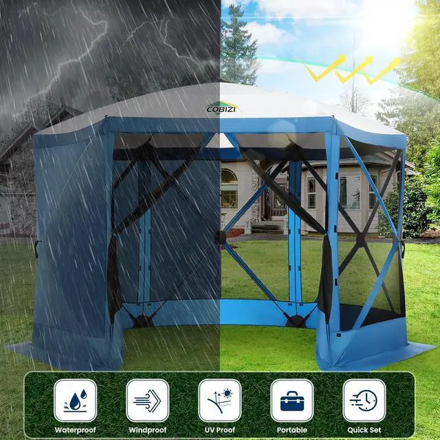 Alt view image 4 of 7 - 12x12 Pop Up Gazebo, Screen Tent with Carry Bag & Stakes, Blue