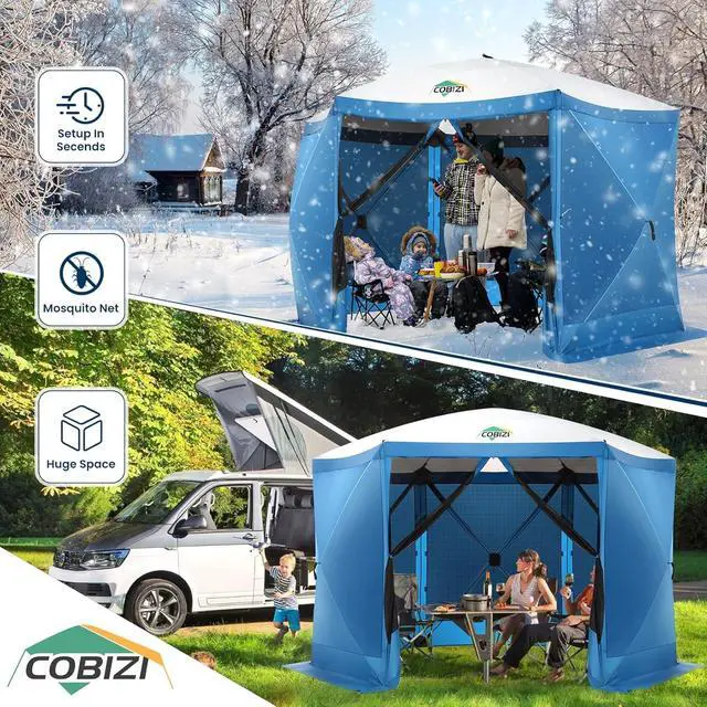 Alt view image 5 of 7 - 12x12 Pop Up Gazebo, Screen Tent with Carry Bag & Stakes, Blue
