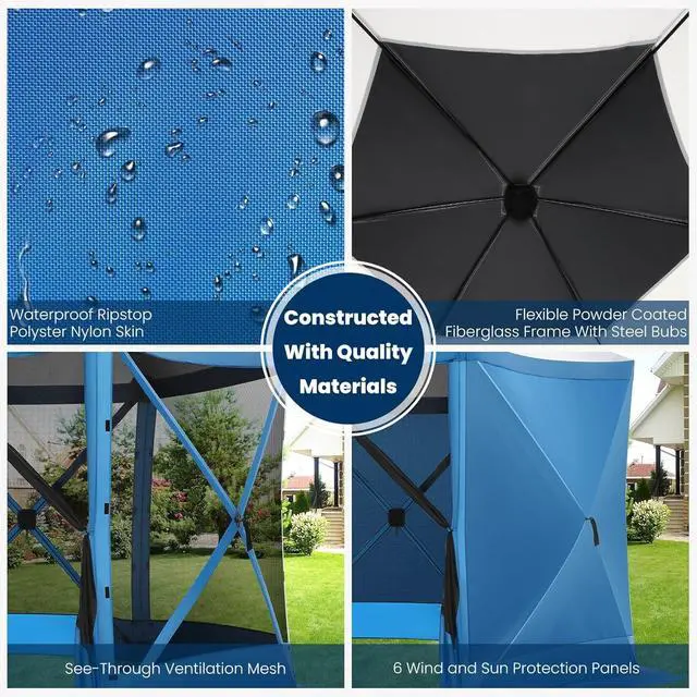 Alt view image 6 of 7 - 12x12 Pop Up Gazebo, Screen Tent with Carry Bag & Stakes, Blue