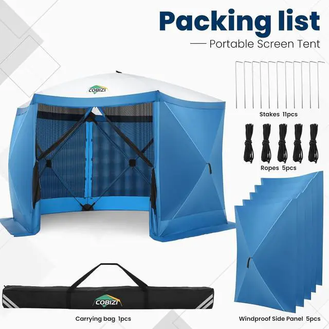 Alt view image 7 of 7 - 12x12 Pop Up Gazebo, Screen Tent with Carry Bag & Stakes, Blue