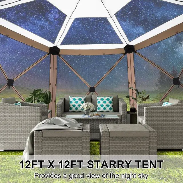Alt view image 3 of 7 - 12x12 Pop Up Gazebo on Clearance, Stargazing & Screen Tent, Khaki
