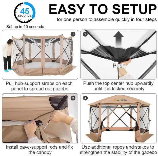 Alt view image 5 of 7 - 12x12 Pop Up Gazebo on Clearance, Stargazing & Screen Tent, Khaki