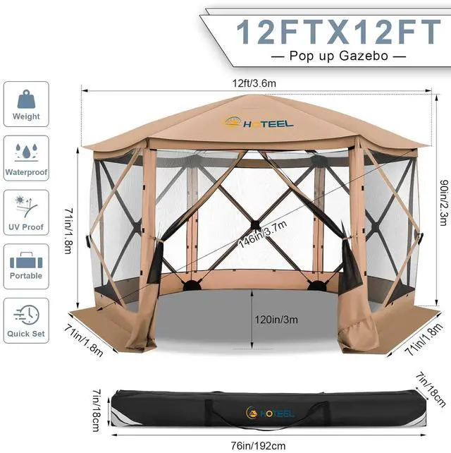Alt view image 2 of 7 - 12x12 Pop Up Gazebo on Clearance, Stargazing & Screen Tent, Khaki