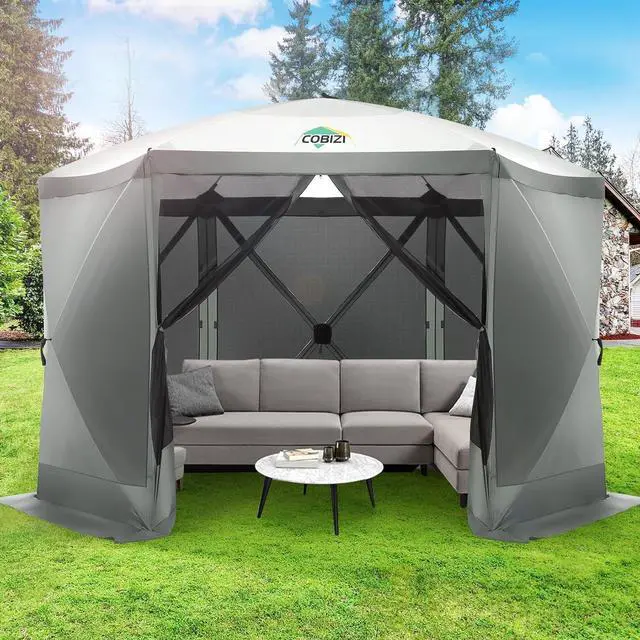 Main image of 12x12 Pop Up Gazebo, Screen Tent with Carry Bag & Stakes, Grey
