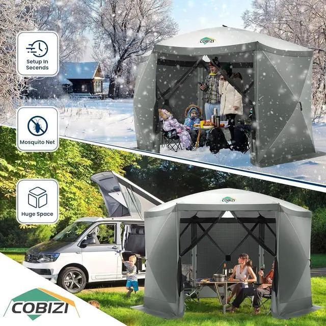 Alt view image 3 of 7 - 12x12 Pop Up Gazebo, Screen Tent with Carry Bag & Stakes, Grey