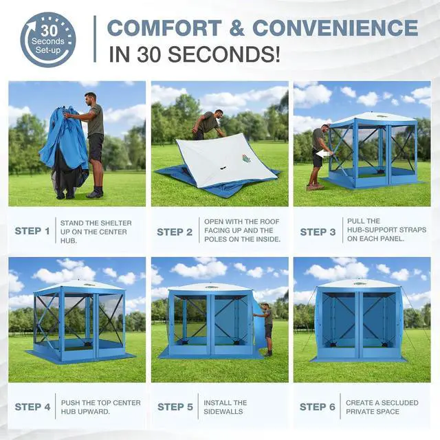 Alt view image 3 of 7 - 6x6 Pop Up Gazebo, Screen Tent with Carry Bag & Ground Stakes, Blue