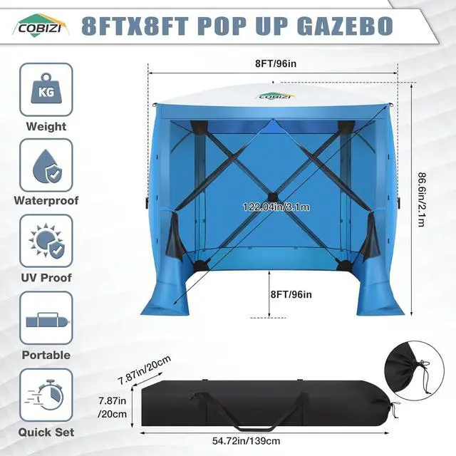 Alt view image 5 of 7 - 6x6 Pop Up Gazebo, Screen Tent with Carry Bag & Ground Stakes, Blue