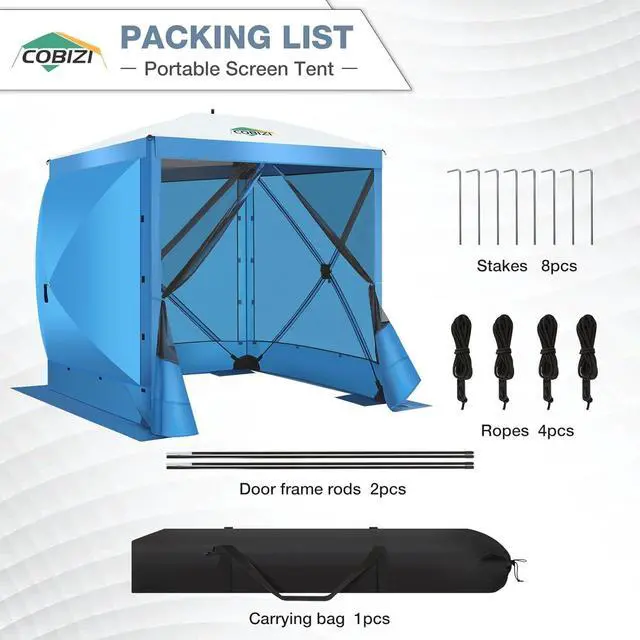 Alt view image 6 of 7 - 6x6 Pop Up Gazebo, Screen Tent with Carry Bag & Ground Stakes, Blue