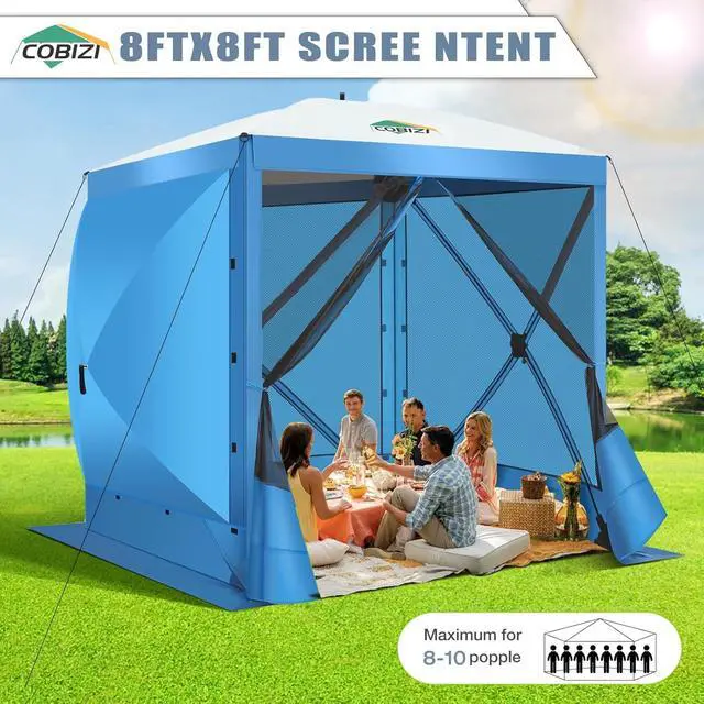 Alt view image 7 of 7 - 6x6 Pop Up Gazebo, Screen Tent with Carry Bag & Ground Stakes, Blue