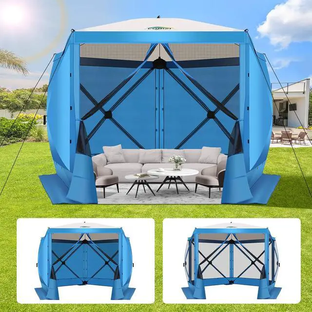 Alt view image 2 of 7 - 10x10 Pop Up Gazebo, Screen Tent with Carry Bag & Stakes, Blue