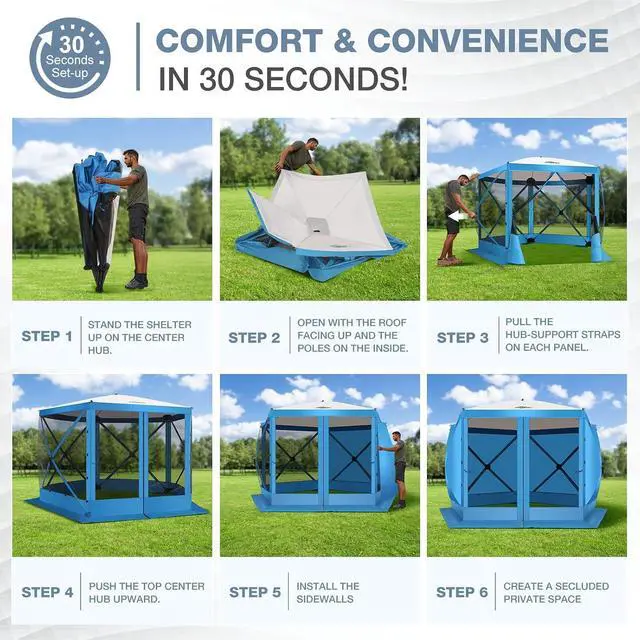 Alt view image 3 of 7 - 10x10 Pop Up Gazebo, Screen Tent with Carry Bag & Stakes, Blue