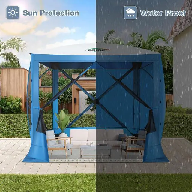 Alt view image 6 of 7 - 10x10 Pop Up Gazebo, Screen Tent with Carry Bag & Stakes, Blue