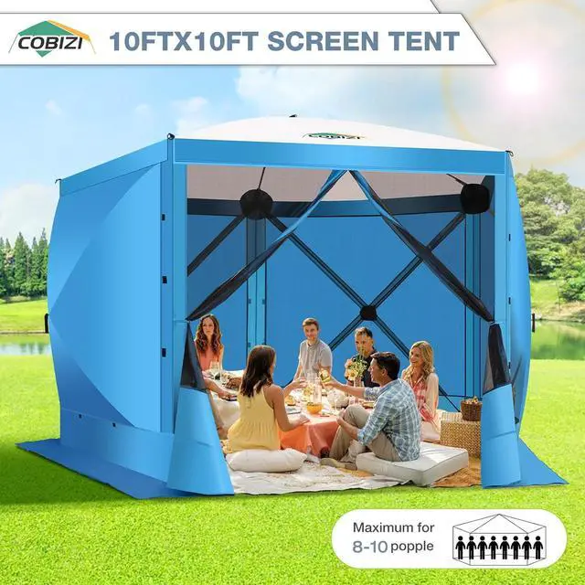 Alt view image 7 of 7 - 10x10 Pop Up Gazebo, Screen Tent with Carry Bag & Stakes, Blue