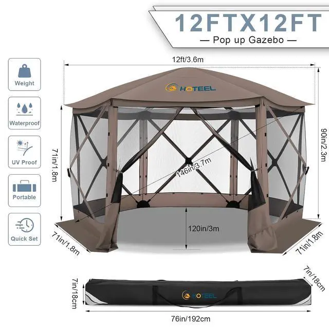 Alt view image 2 of 7 - 12x12 Pop Up Gazebo on Clearance, Stargazing & Screen Tent, Brown