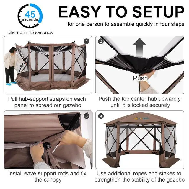Alt view image 4 of 7 - 12x12 Pop Up Gazebo on Clearance, Stargazing & Screen Tent, Brown