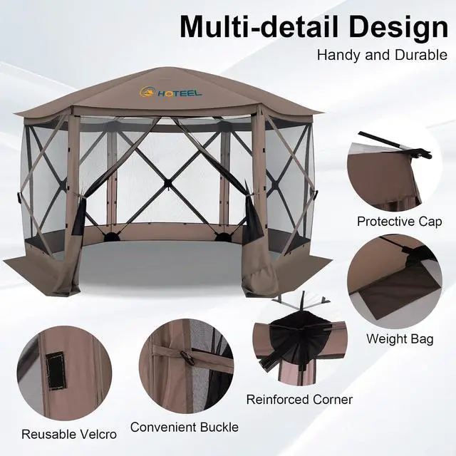 Alt view image 6 of 7 - 12x12 Pop Up Gazebo on Clearance, Stargazing & Screen Tent, Brown