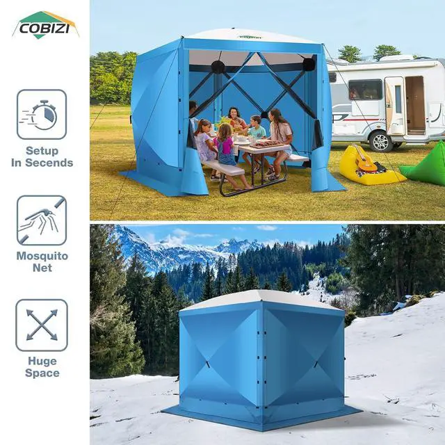 Alt view image 5 of 7 - 10x10 Pop Up Gazebo, Screen Tent with Carry Bag & Stakes, Blue
