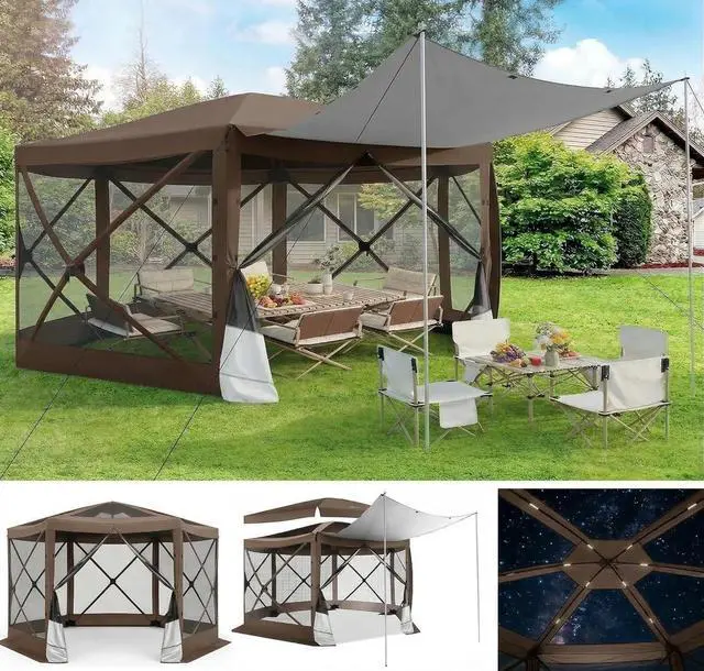 Main image of 12x12 Pop Up Gazebo on Clearance for Stargazing with Poles, Brown