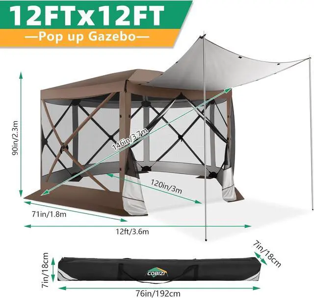 Alt view image 2 of 7 - 12x12 Pop Up Gazebo on Clearance for Stargazing with Poles, Brown