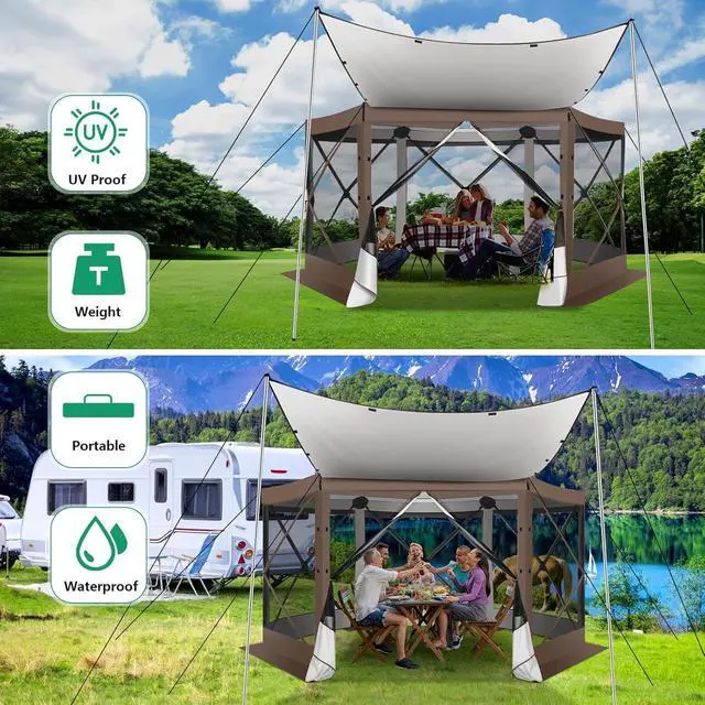 Alt view image 3 of 7 - 12x12 Pop Up Gazebo on Clearance for Stargazing with Poles, Brown