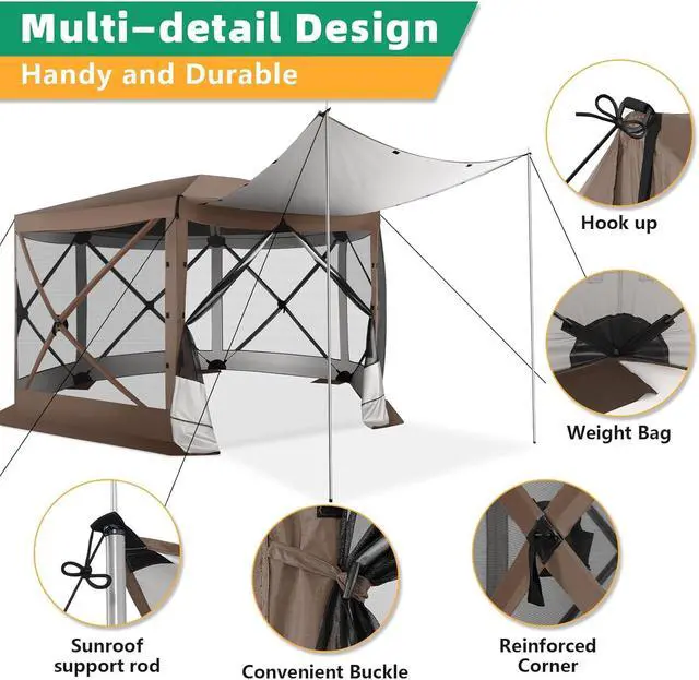 Alt view image 5 of 7 - 12x12 Pop Up Gazebo on Clearance for Stargazing with Poles, Brown