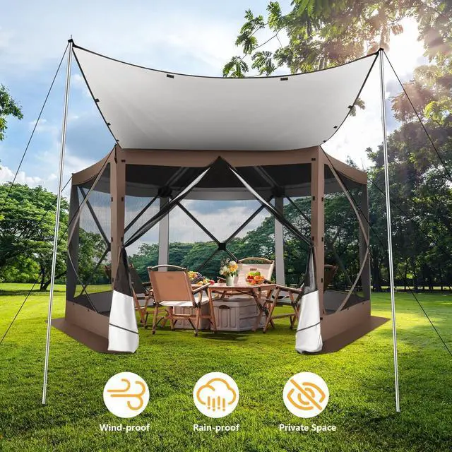 Alt view image 4 of 7 - 12x12 Pop Up Gazebo on Clearance for Stargazing with Poles, Brown