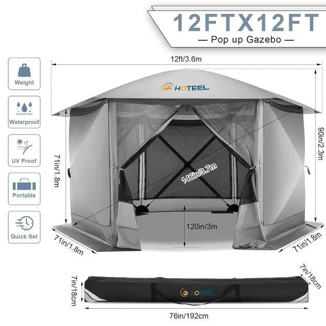 Alt view image 5 of 7 - 12x12 Pop Up Gazebo on Clearance, Stargazing with Sidewalls, Brown