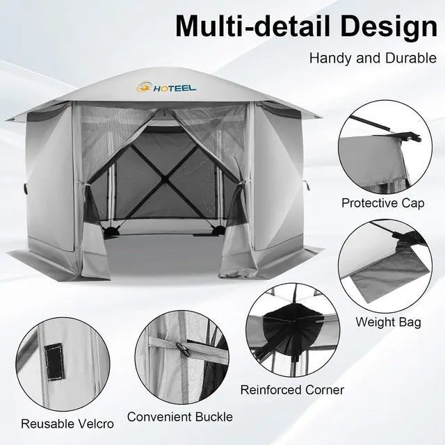 Alt view image 7 of 7 - 12x12 Pop Up Gazebo on Clearance, Stargazing with Sidewalls, Brown