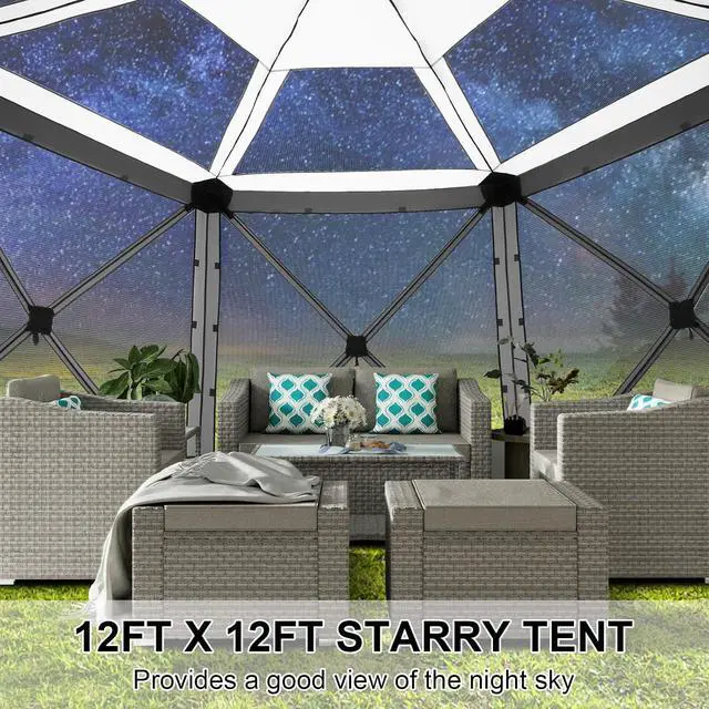 Alt view image 4 of 7 - 12x12 Pop Up Gazebo on Clearance, Stargazing with Sidewalls, Brown
