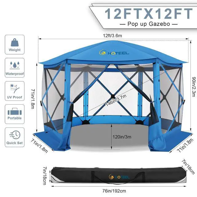 Alt view image 2 of 7 - 12x12 Pop Up Gazebo on Clearance, Stargazing & Screen Tent, Blue