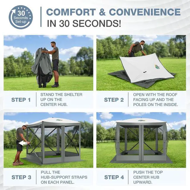 Alt view image 4 of 7 - 6x6FT Pop Up Gazebo Tent, Screen Room with Carry Bag, Gray