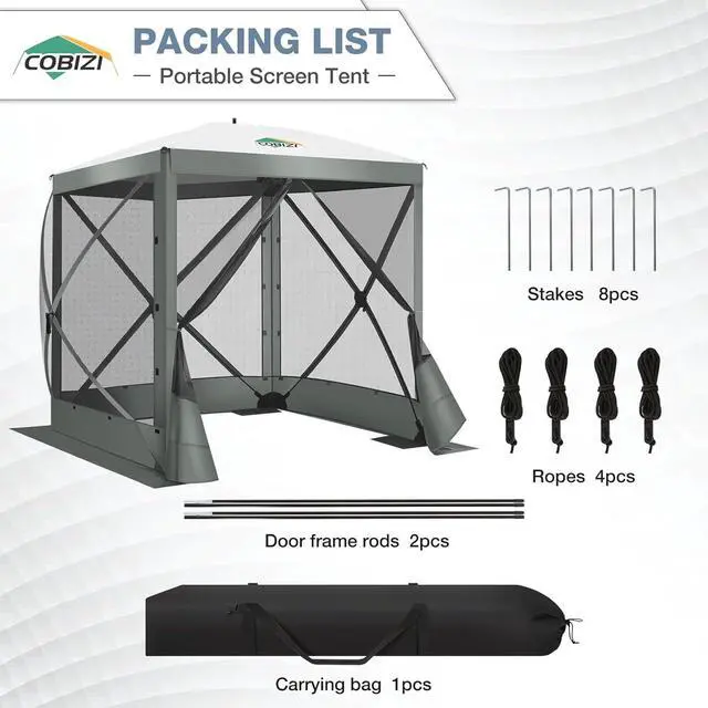 Alt view image 6 of 7 - 6x6FT Pop Up Gazebo Tent, Screen Room with Carry Bag, Gray
