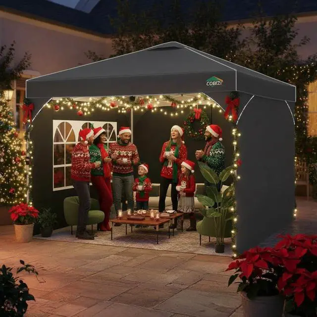 Alt view image 2 of 7 - 10x10 Pop Up Canopy with 3 Sidewalls, 1-Person Setup, Waterproof