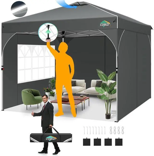 Main image of 10x10 Pop Up Canopy with 3 Sidewalls, 1-Person Setup, Waterproof