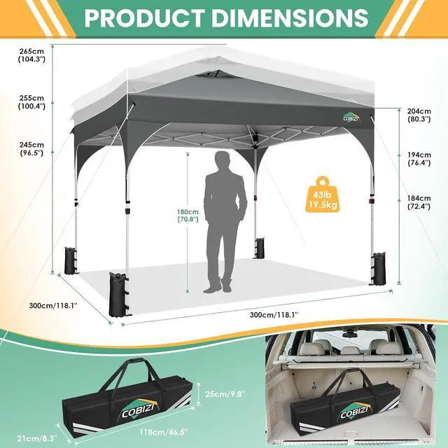 Alt view image 5 of 7 - 10x10 Pop Up Canopy with 3 Sidewalls, 1-Person Setup, Waterproof