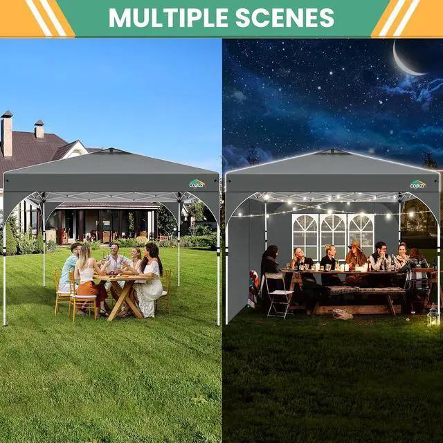 Alt view image 3 of 7 - 10x10 Pop Up Canopy with 3 Sidewalls, 1-Person Setup, Waterproof