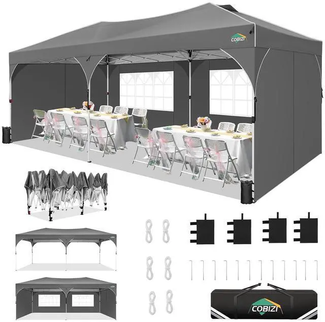 Main image of 10x20 Pop Up Canopy with 4 Sidewalls, 1-Person Setup, Waterproof