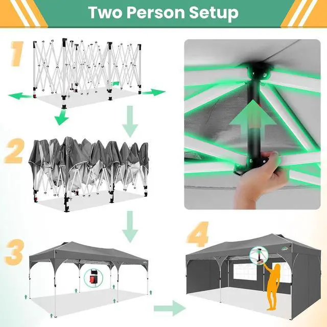 Alt view image 4 of 7 - 10x20 Pop Up Canopy with 4 Sidewalls, 1-Person Setup, Waterproof