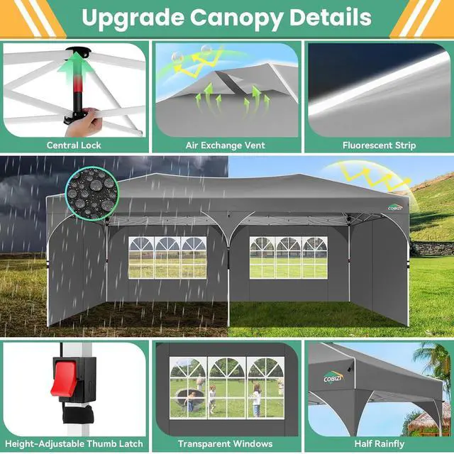 Alt view image 3 of 7 - 10x20 Pop Up Canopy with 4 Sidewalls, 1-Person Setup, Waterproof