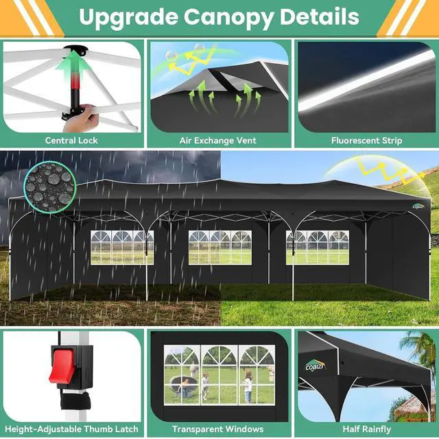 Alt view image 2 of 6 - 10x30 Pop Up Canopy with 5 Sidewalls, Center Lock, Waterproof