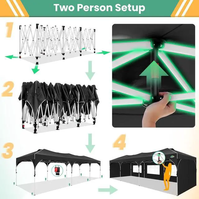 Alt view image 5 of 6 - 10x30 Pop Up Canopy with 5 Sidewalls, Center Lock, Waterproof