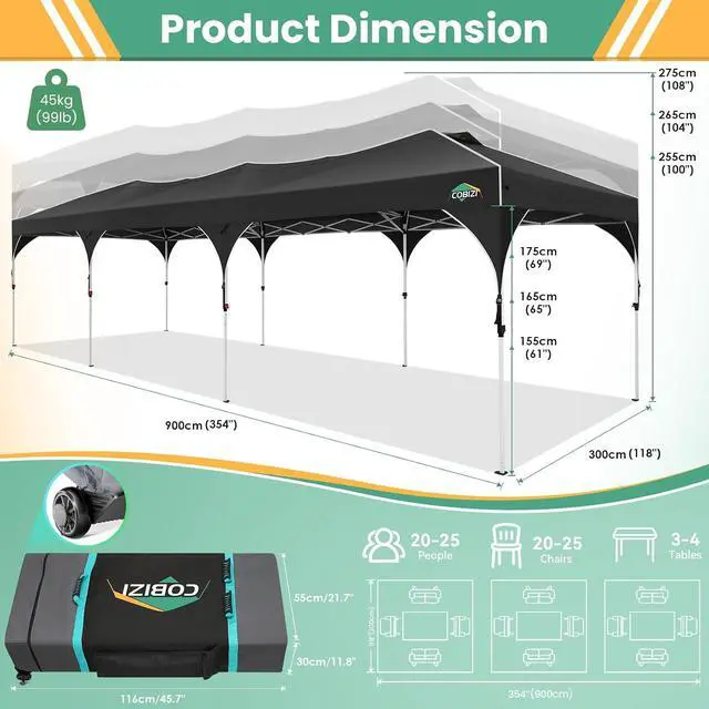 Alt view image 6 of 6 - 10x30 Pop Up Canopy with 5 Sidewalls, Center Lock, Waterproof