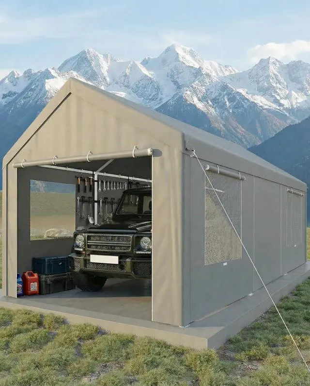 Main image of Carport 10'x20' Heavy Duty Portable Garage, 2.0 Powder Coated Frame(Better Than Galvanized), Waterproof Shelter with Removable Sidewalls & Windows, Built-in Sandbags, for Car/Boat/SUV, Gray
