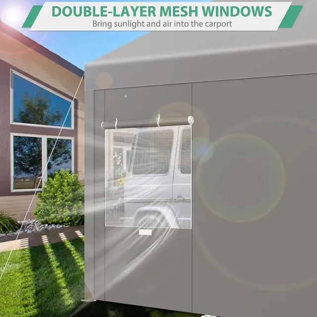 Alt view image 7 of 7 - Carport 10'x20' Heavy Duty Portable Garage, 2.0 Powder Coated Frame Better Than Galvanized